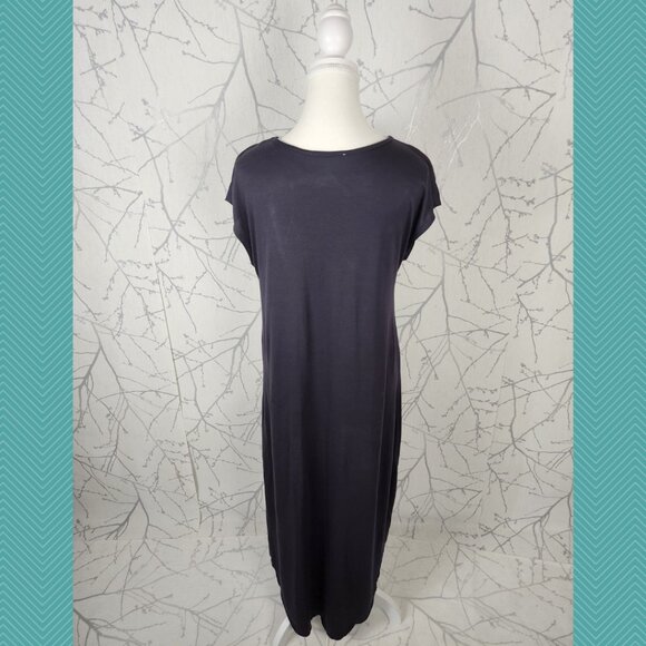 Moiety Dark Purple Modal Blend Round Neck High Low Dress - Picture 2 of 3